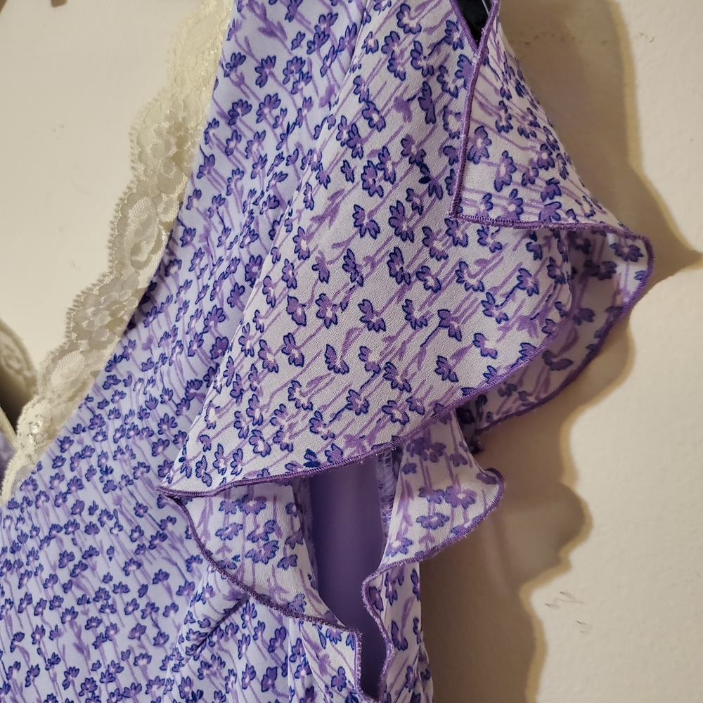 Vintage Lavender Floral Lace-Trim Women's Ruffle Maxi Dress Large - Picture 6 of 8